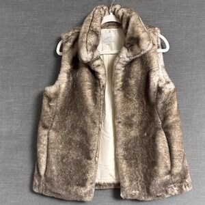 LOFT Faux Fur Vest XS Beige‎ Soft Plush Jacket Cozy Fall Winter Layer Boho Open